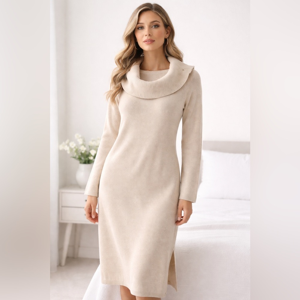 Banana Republic Fall Winter Cowl Neck Cream Dress